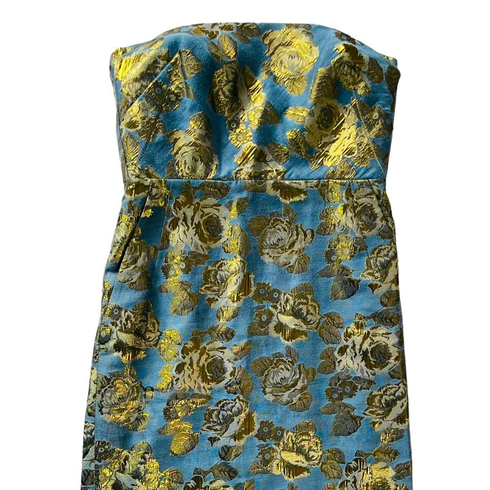 Eccoci Blue and Gold Shimmer Strapless Dress | Holiday, Party, Wedding | Pockets
